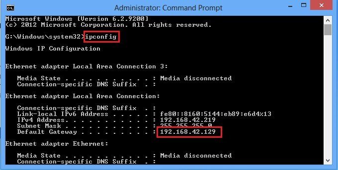 nhập ipconfig