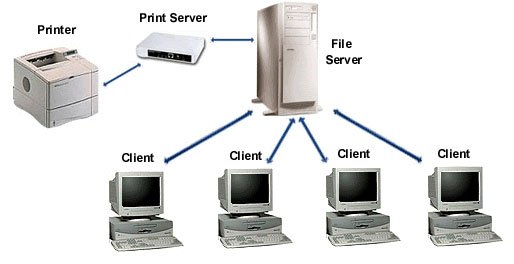 Server hoạt động như một interface giữa người dùng máy tính yêu cầu service in và chính máy in