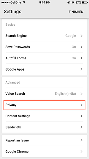  chọn Privacy