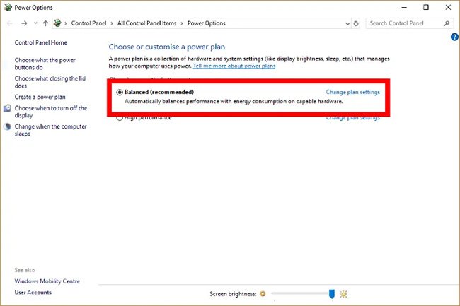Power plan được đặt thành “High performance” có thể làm quá tải CPU