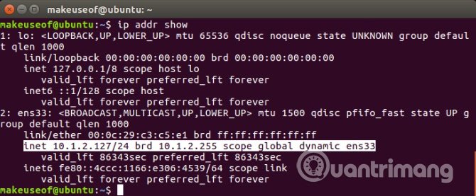 Kết quả sau khi sử dụng lệnh ip
