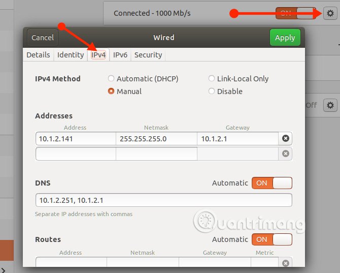 Chọn tab IPv4
