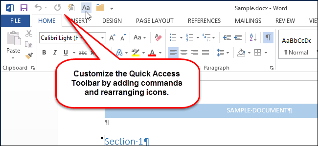 Thanh công cụ Quick Access Toolbar 