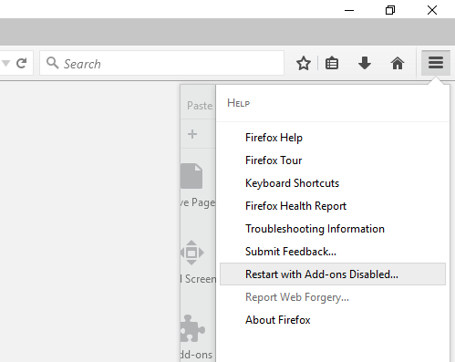  Restart with Add-ons Disabled