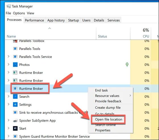 Chọn tùy chọn Open file location