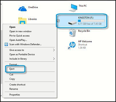 Nhấp chuột phải vào USB và bạn sẽ thấy tùy chọn có tên Eject