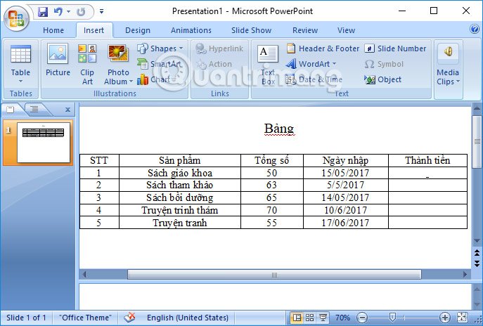 Bảng biểu từ Word sang PowerPoint 