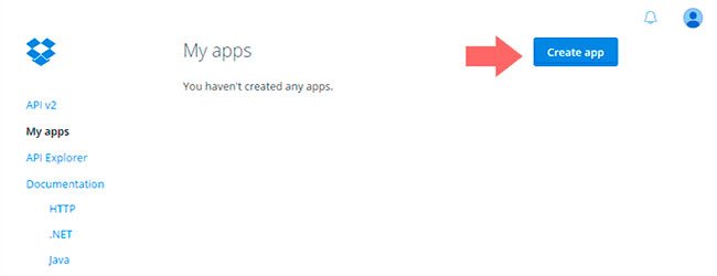 Nhấp vào nút Create app