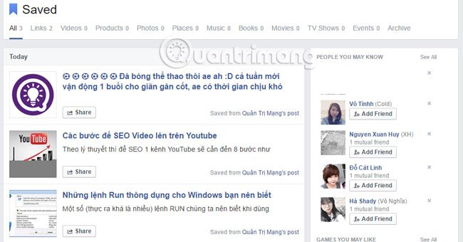 Cách lưu bài viết, liên kết trên Facebook