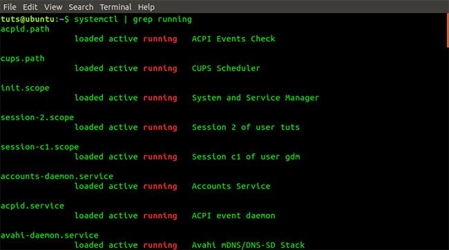 Lệnh systemctl | grep running