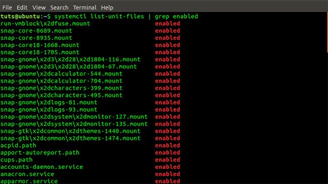 Lệnh systemctl list-unit-files | grep enabled