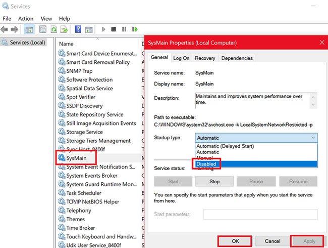Vô hiệu hóa service SysMain từ Service Manager