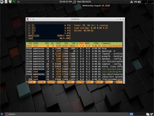 Mức sử dụng CPU của LXDE và XFCE gần như giống nhau