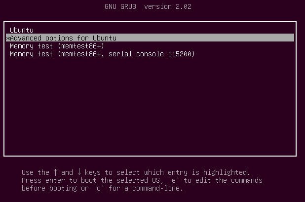 Chọn Advanced options for Ubuntu