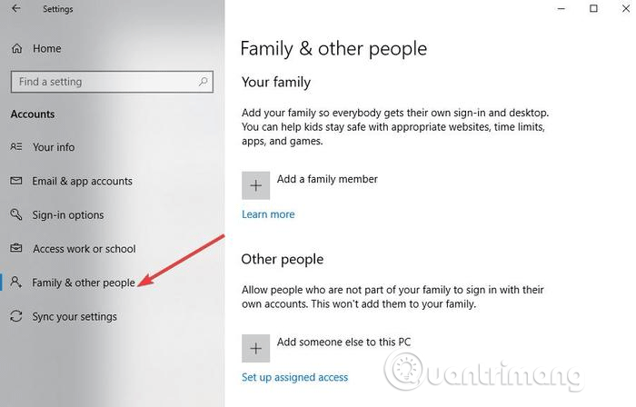 Click vào Family & Other people