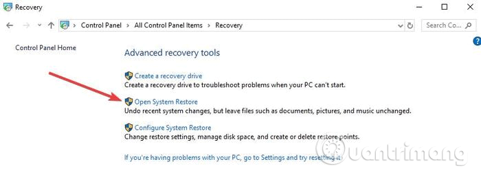 Chọn Open System Restore