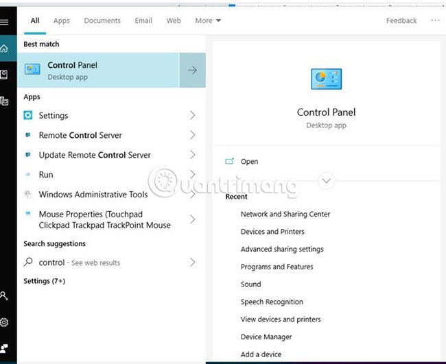 Đến Control Panel