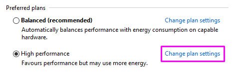 Nhấp vào liên kết Change plan settings