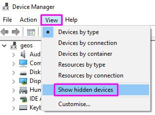 Chọn Show hidden devices