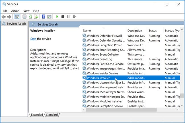 Nhấp đúp vào tùy chọn Windows Installer