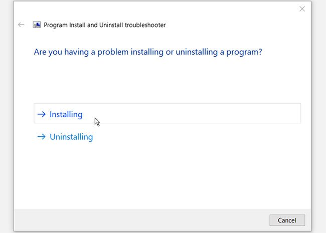 Nhấp vào tùy chọn Installing hoặc Uninstalling