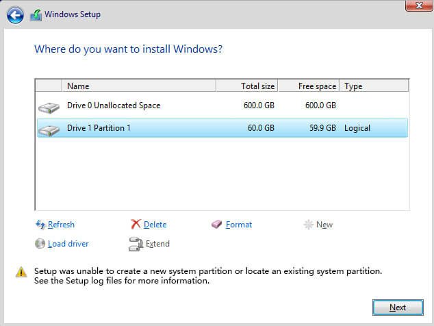 Khắc phục lỗi “Setup was unable to create a new system partition or locate an existing system partition” khi cài đặt Windows