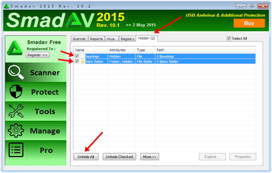 Hiển thị các file ẩn bằng cách sử dụng Smadav Antivirus