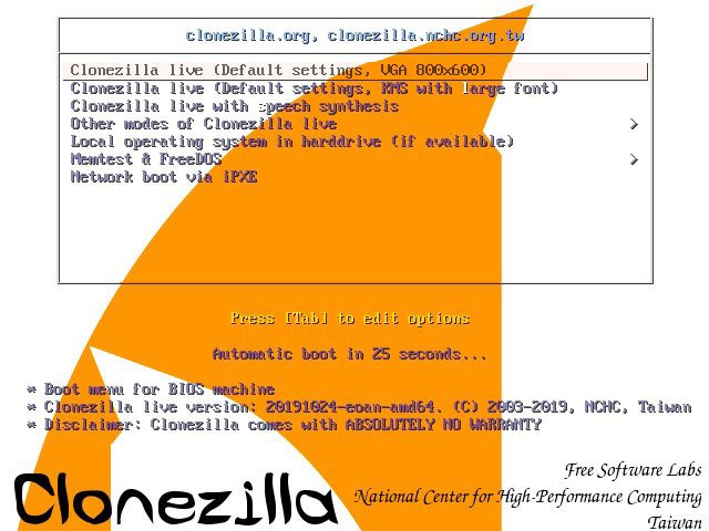 Chọn tùy chọn đầu tiên, “Clonezilla live”