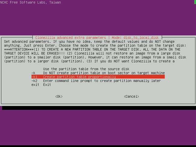 Hãy chọn “-k1 Create partition table proportionally”