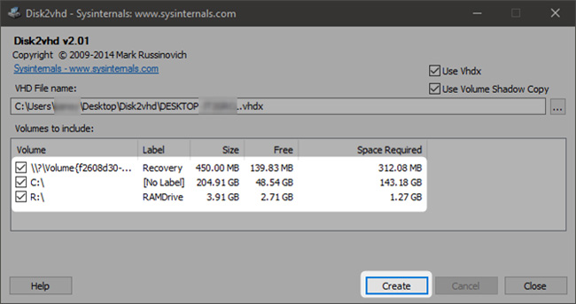 Tạo file VHDX