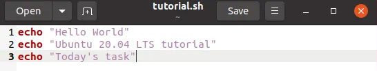 Script “tutorial.sh” trong trình soạn thảo