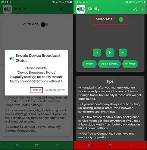 Bật tính năng tính năng “Mute”