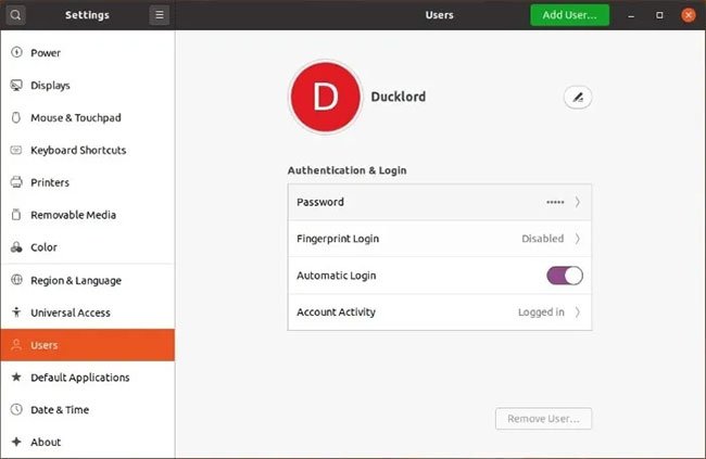 Bật tùy chọn Automatic Login