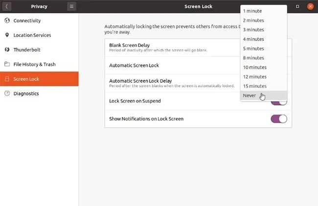 Đặt Blank Screen Delay thành Never