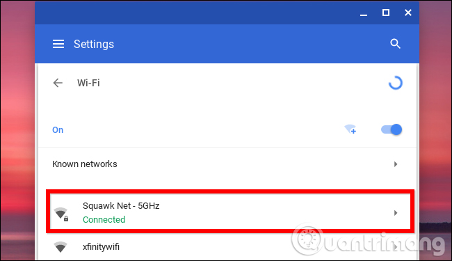Click vào Wi-Fi đã kết nối