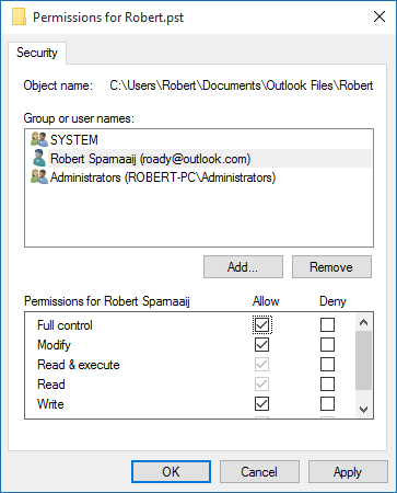 Chọn quyền cho phép là Full Control