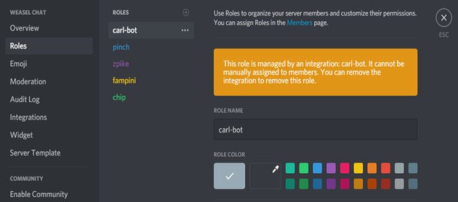 Điều chỉnh vai trò của bot trên Discord