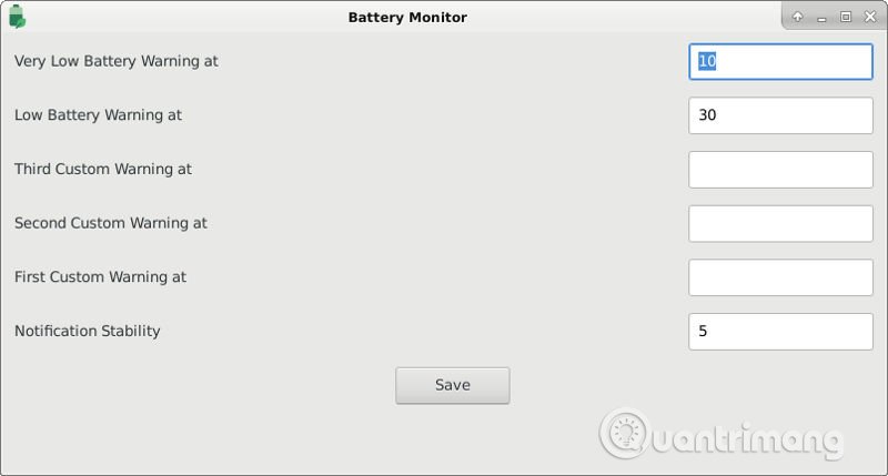 Cài đặt của Battery Monitor
