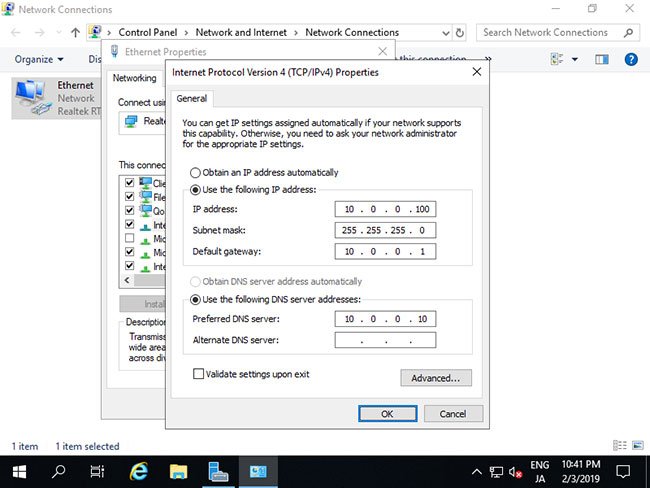 Đặt địa chỉ IP tĩnh, gateway và các địa chỉ khác cho mạng cục bộ