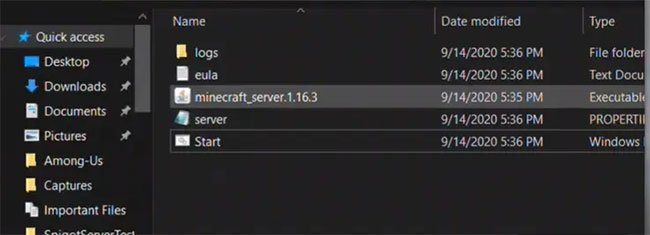 Nhấp đúp vào file Minecraft server