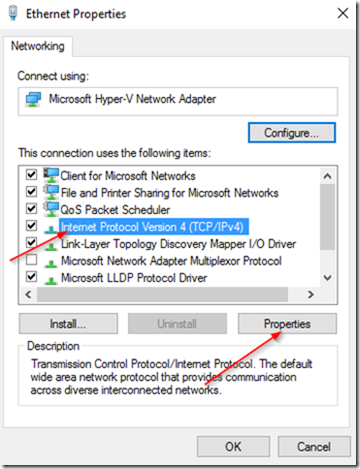 Chọn Internet Protocol Version 4 (TCP/IPv4) và sau đó nhấp vào Properties