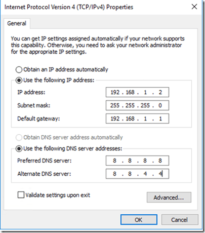 Nhập địa chỉ IP bạn muốn gán cho máy chủ này, Network Mask, Default Gateway và DNS server address