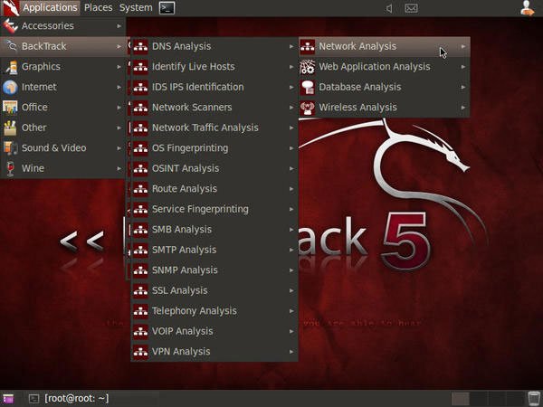 Phân phối BackTrack bao gồm nhiều loại công cụ chính