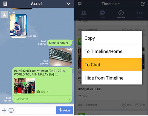 Chia sẻ update Timelines trong Chat