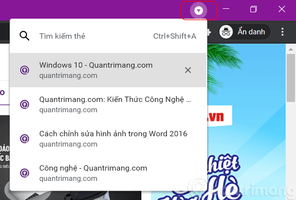 Tính năng Tab Search