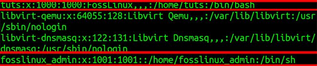 Có 2 người dùng Fosslinux_admin và Tuts