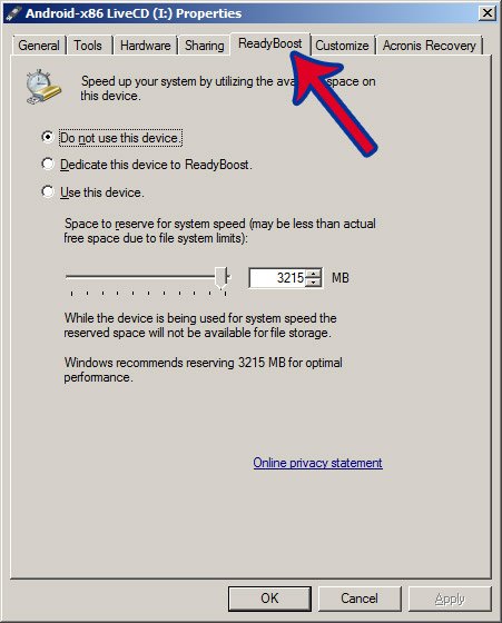 tab ReadyBoost