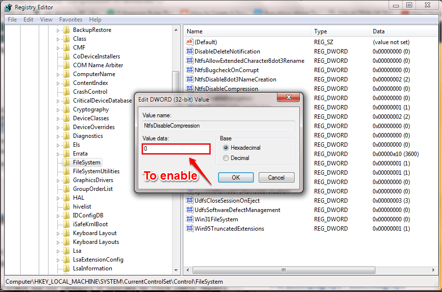 kích hoạt lại tính năng nén file NTFS