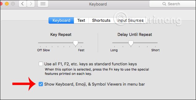 Chọn Show Keyboard, Emoji, & Symbols in menu bar