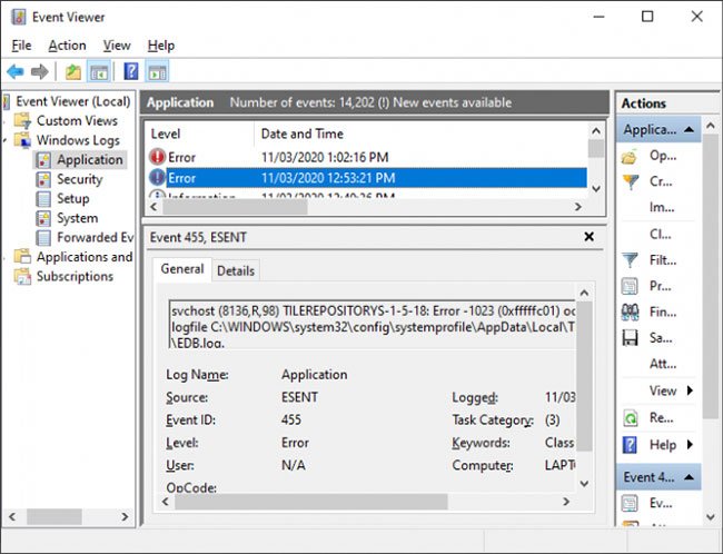 Xem nhật ký Event Viewer
